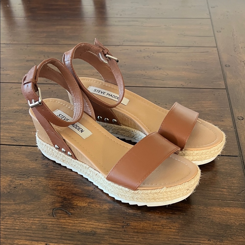Steve Madden Tan Leather Wedge Sandals